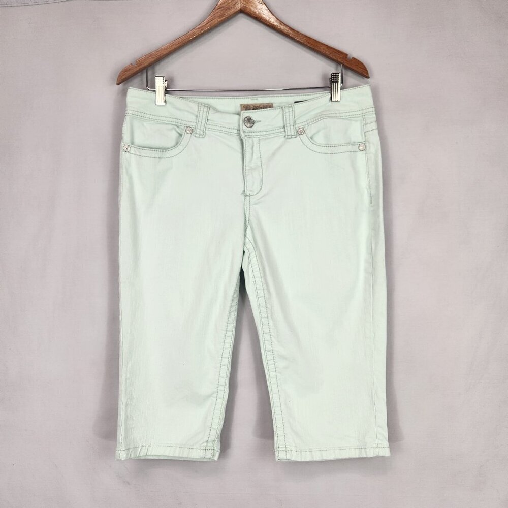Nine West Vintage America Skimmer Shorts Women's 31 Denim Mint Green Stretch
